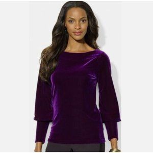 Lauren Ralph Lauren Purple Boat Neck Puff Sleeve Top - EUC